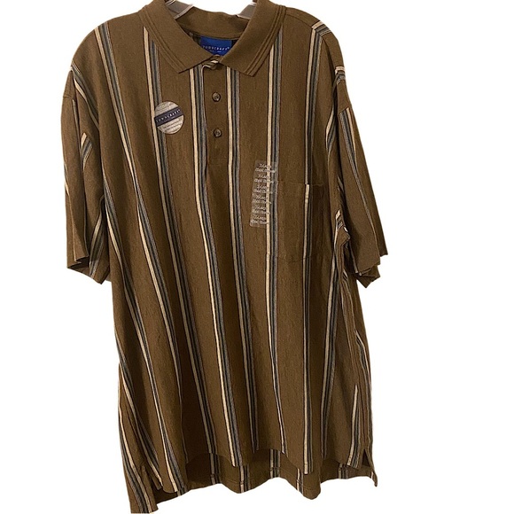 Towncraft Other - TownCraft Men Short Sleeves Pullover Brown with Vertical Stripes Polo Shirt.